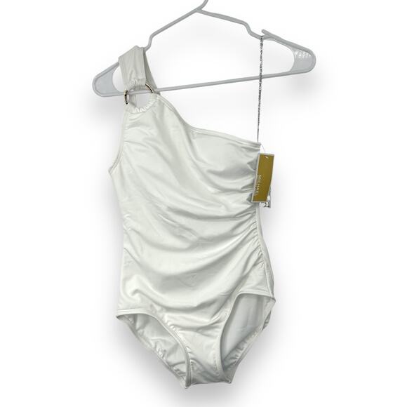 NEW Michael Michael Kors One Shoulder White One Piece Swimsuit Size 4 O Ring NWT - Picture 2 of 10